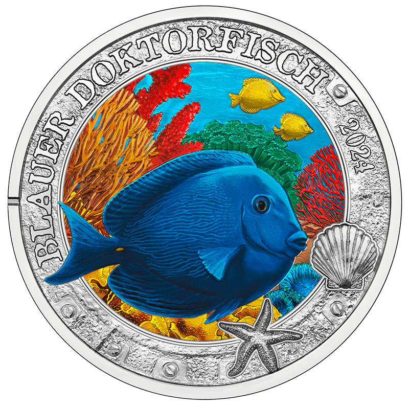 Österreich 2024 - Leuchtende Meereswelten - 3 Euro Blauer Doktorfisch